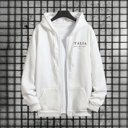 Italy Fashion Men 2 Piece Tracksuit Set Zipper Hoodie with Sweatpants Urban Streetwear Outfit Autumn Winter Fashion Sportswear.