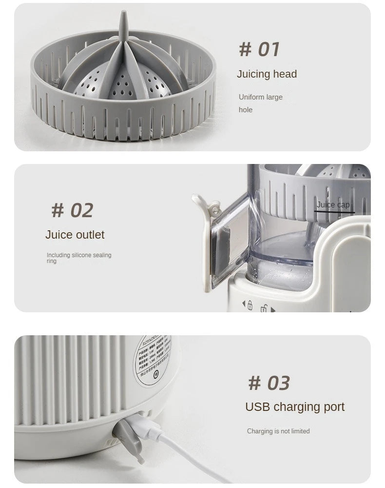 Rechargeable Electric Citrus Juicer Orange Juice Machine Extra Large Caliber Residue Separation