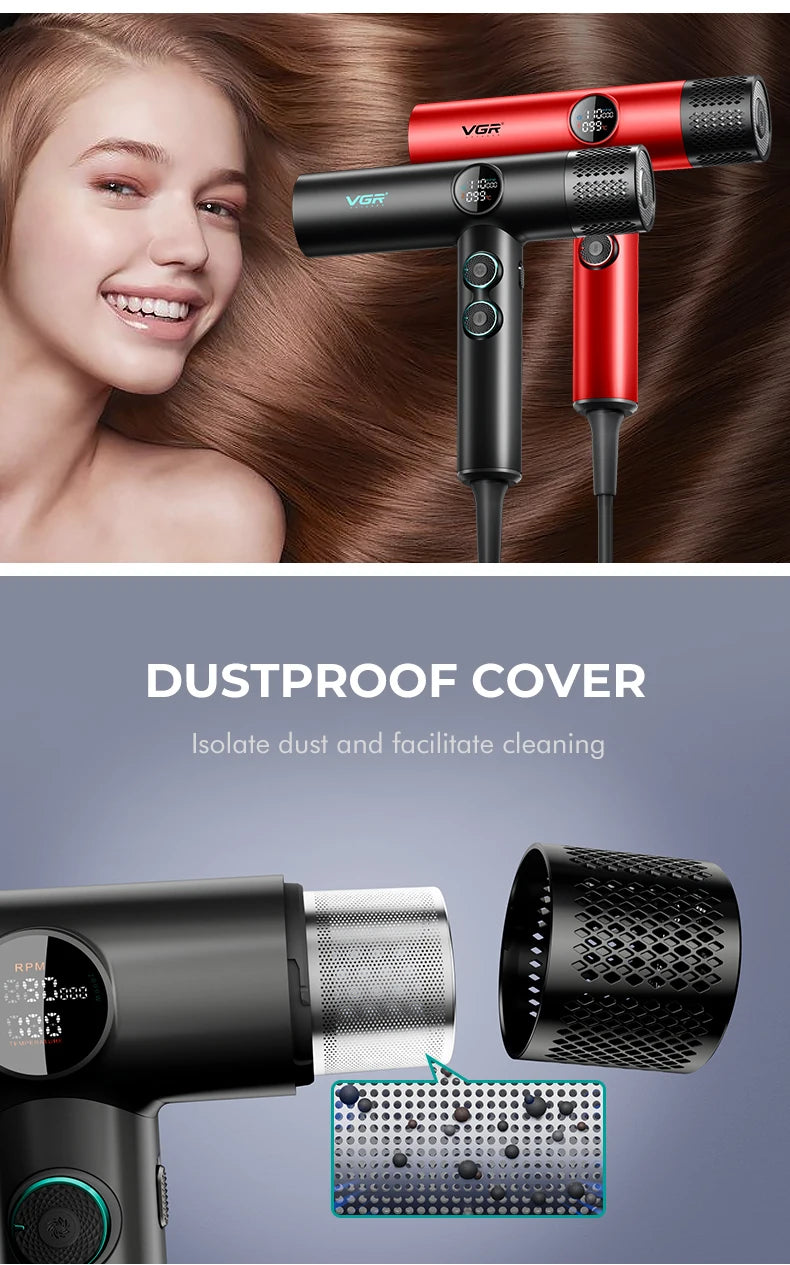 VGR Hair Dryer Professional Hair Dryer Machine Hot and Cold Adjustment Air Blower Brushless Motor 110000 RPM Barber Salon V-401