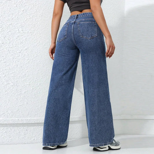 Benuynffy American Vintage Wide-leg Jeans Women's 2025 Spring New Streetwear High Waisted Loose Straight Mopping Denim Trousers.