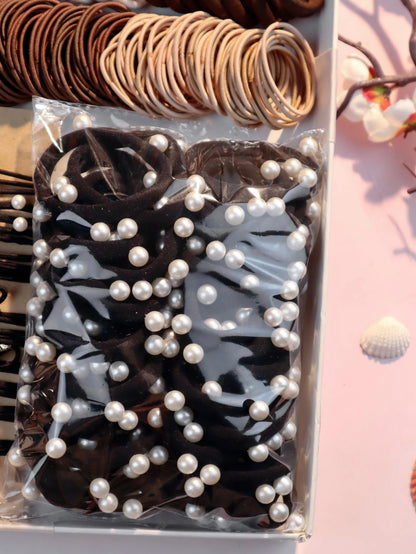 Fashionable Brown Hair Accessories Set for Women, Seamless Ponytail Holders Variety Hair Scrunchies For Women Lady.