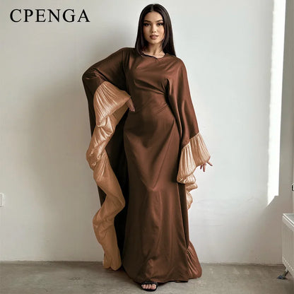 2025 Eid Arabic Muslim Women Modest Dress Luxury Dubai Abaya Islamic Party Lace-detailed Sleeves Robe Festival Turkey Outfit.