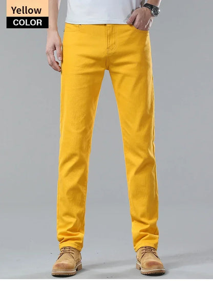 98% Cotton 4 Colors Stretchy Jeans Men's Mid-waist Straight Pencil Denim Trousers Brand Clothing Personality Fashion Male Pants.