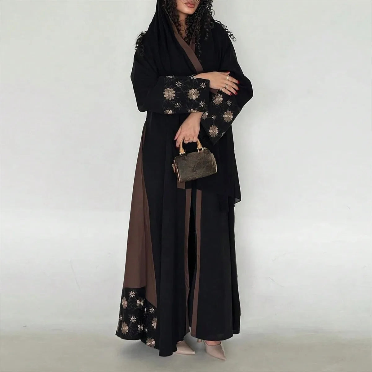 Middle Eastern Women Printed Floral Abaya Muslim Full Sleeve Loose Open Front Abayas Elegant Kaftan Jilbabs Islamic Maxi Dresses.