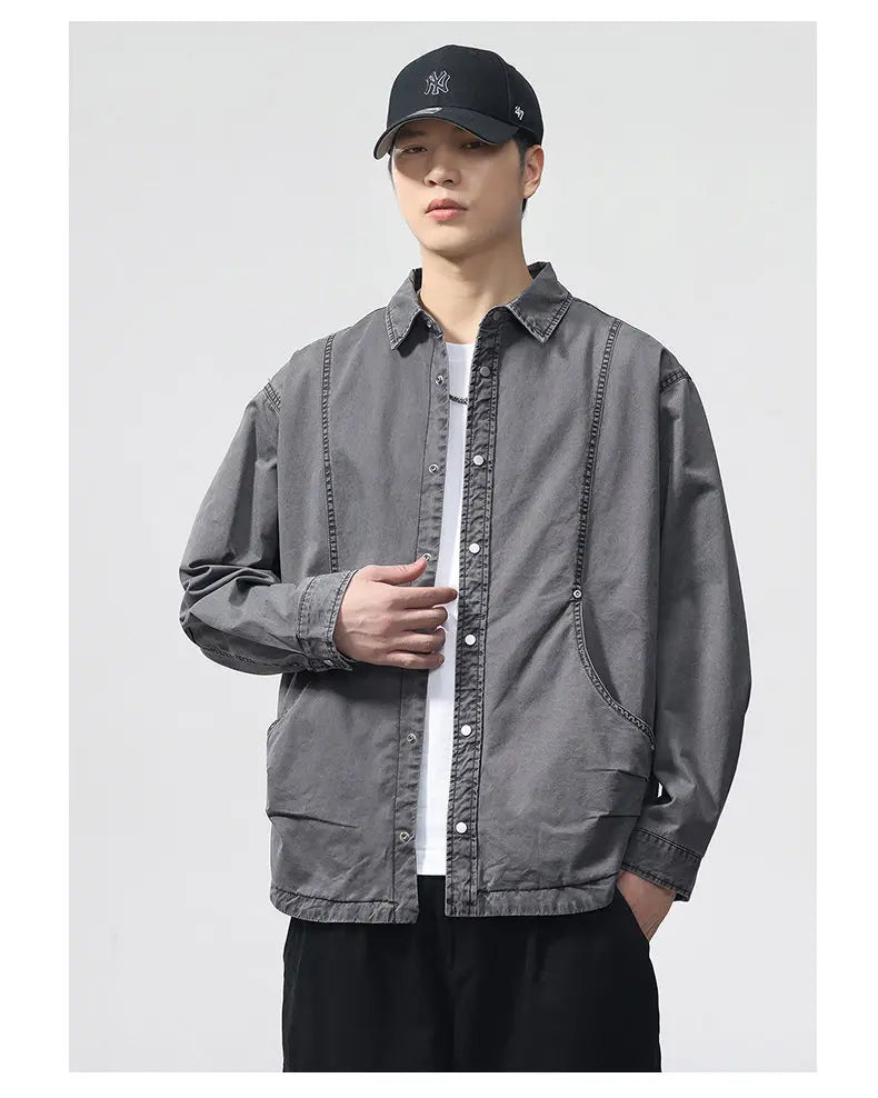 Autumn Fashion Vintage Shirt Style Jacket Men Streetwear Loose Casual Plus Size Washed Cotton Cargo Jacket Man Coat Outerwear.