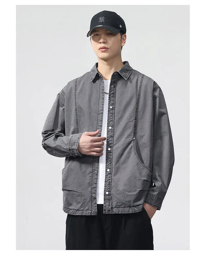 Autumn Fashion Vintage Shirt Style Jacket Men Streetwear Loose Casual Plus Size Washed Cotton Cargo Jacket Man Coat Outerwear.