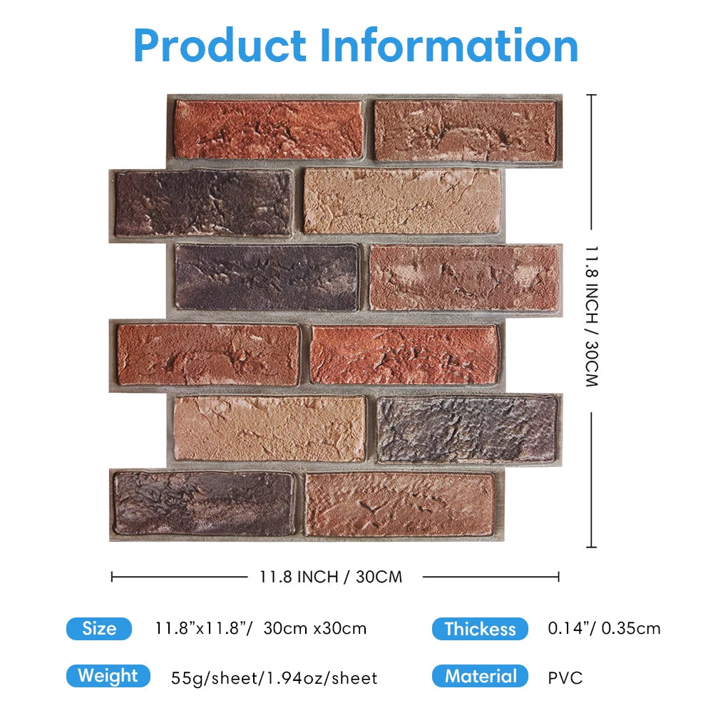 10/20pcs 3D Faux Brick Peel and Stick Wall Panels, Waterproof PVC Wall Stickers, Easy to Install, Home Wall Decor