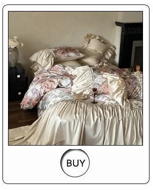 Three-Dimensional Rose Flowers Lace Ruffles Princess Wedding Bedding Set Warm Milk Velvet Duvet Cover Bed Sheet Pillowcases 4Pcs.