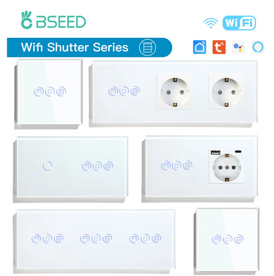 BSEED Wifi Shutter Schalter APP Control Led Smart Blind Serie Weiß Glas Panel Unterstützung Tuya Google Smart Leben Rollladen.
