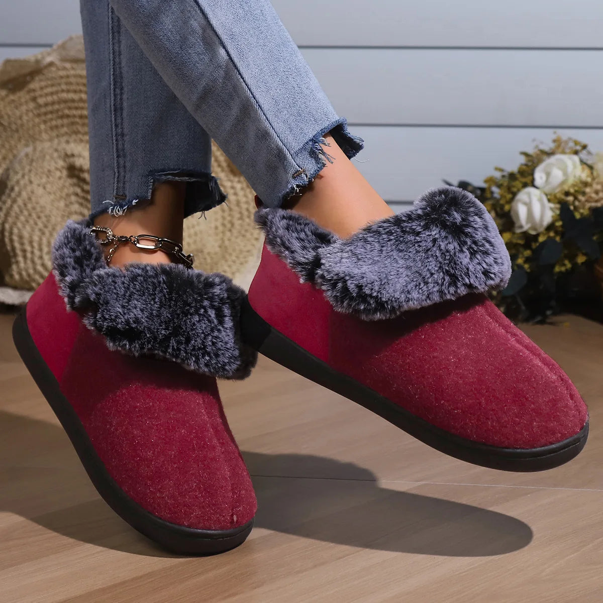 Smile Pop New Men Plush Slippers Indoor Fluffy Fur Home Men Slippers Outdoor Warm Closed Soft Non-slip Fuzzy Winter Men Shoes.