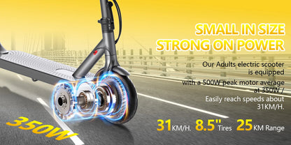 LADPED 350W Scooter Electric 36V Large Capacity Battery Folding Electric Kick Scooter with 8.5 Inch Explosion-proof Tire 31KM/H.