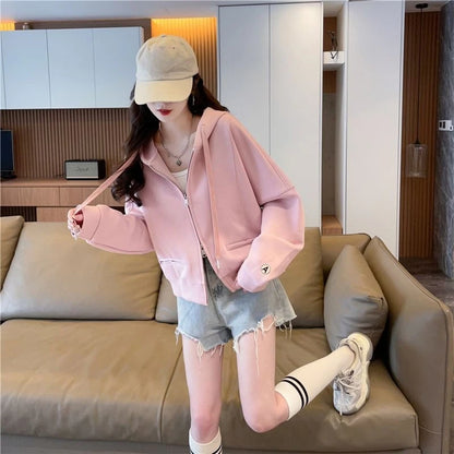 Hoodies Sweatshirt for Women Cropped Full Zip Up 2025 Trend 2000s Y2k Style Dropshiping Matching with Zipper Woman Hooded Tops.