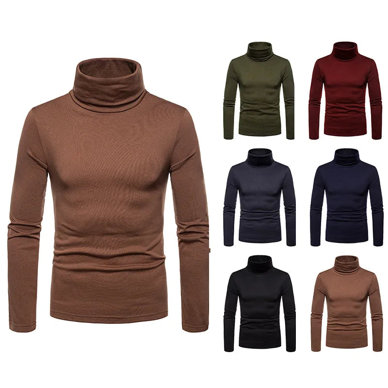 Turtleneck Pullovers Sweaters Men 2020 Autumn Winter Solid Color Long Sleeve Knitting Sweater Thickening Men's Bottoming Shirt.