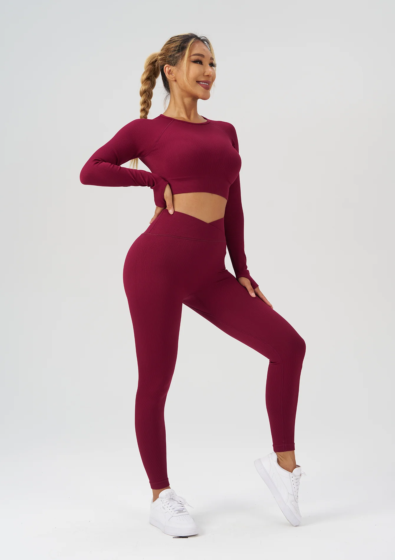 Woman Clothing Yoga Long Sleeve Top Sets Gym Leggings Pilate Yoga Women's Tracksuit Seamless Workout Clothes Outdoor Sportswears.