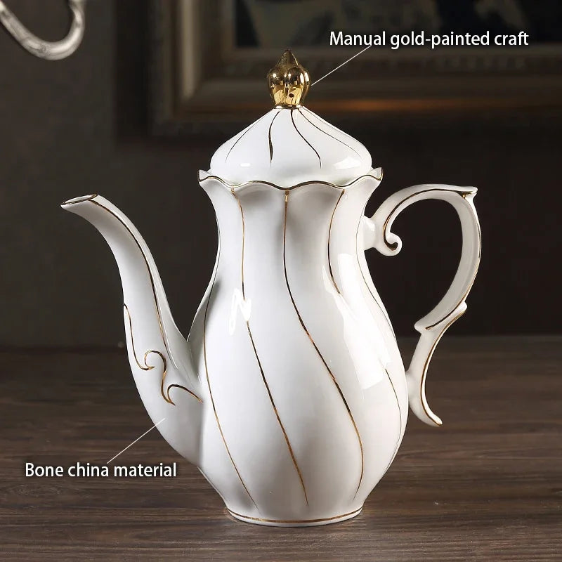 Gold Inlay Bone China Coffee Set Europe Porcelain Tea Ceramic Pot Creamer Sugar Bowl Teapot Cup Mug Coffeeware.