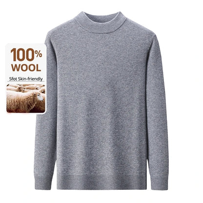 High End 100% Wool Thick New Autum Winter Fashion Brand Pullover Knit Half Turtleneck Business Sweater Casual Men Clothing.