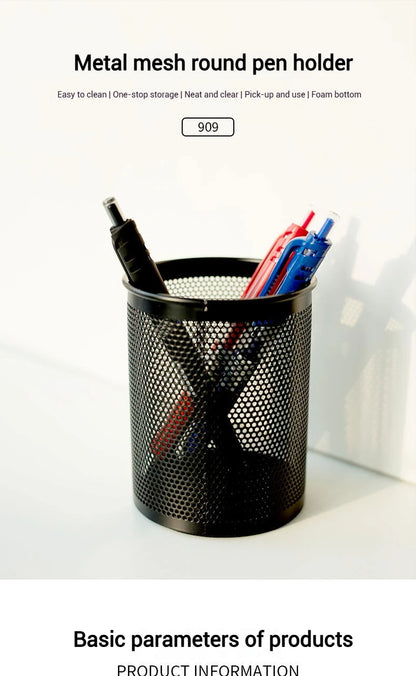 Deli Bleistifthalter für Büro, Schreibtisch, Metallgeflecht, quadratisch, rund, für Stifte, Topf, Tasse, Behälter, Organizer, langlebiges Federmäppchen.
