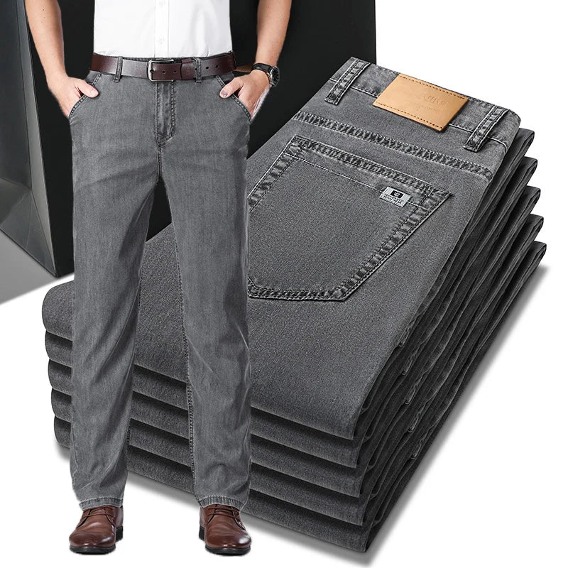 Business Lyocell Jeans Men Summer New Thin Fashion Straight Breathable Brand Pants Male Slim Comfortable  Denim Trousers.