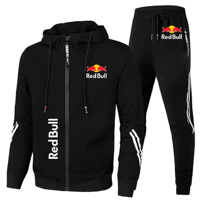 Red Bull Racing Logo Print Men Sportswear Hoodie Sets Zip Sweatshirt+Pants 2 Piece Suit Extreme Sports Custom Red Bull Tracksuit.