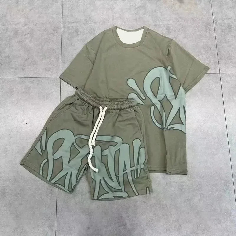 Men's Short Sleeve T-shirts Shorts Two Piece Sets Outdoor Run Training Clothing Summer Quick Drying Sweat-absorbing Sports Suit.