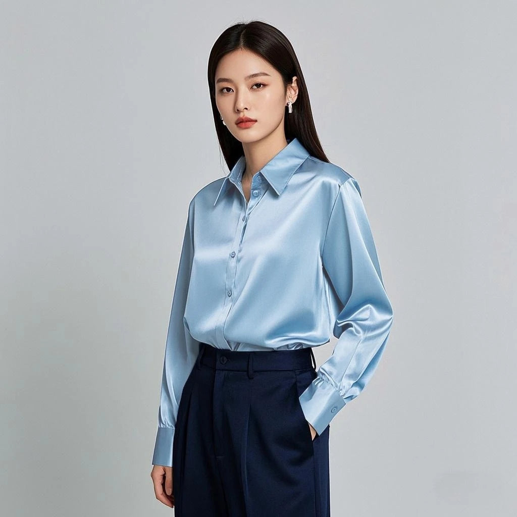 Korean Chic Office Lady's Satin Shirts Matching Elegant Female Blouse 2025 Summer New In Women's Shirts & Blouses Trend Tops.