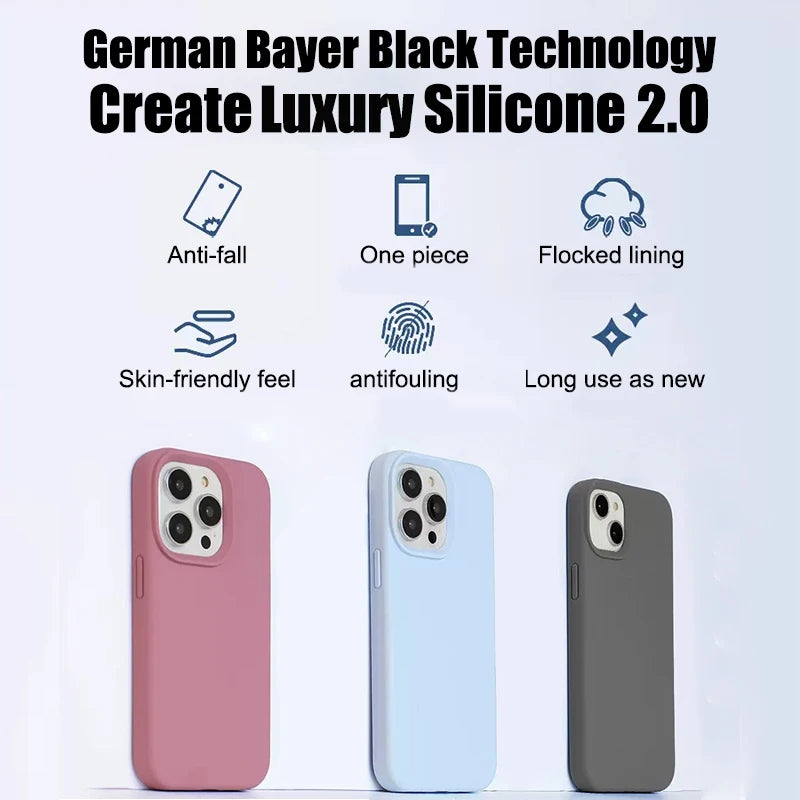 Luxury Liquid Silicone Phone Case for APPLE iPhone 11 13 12 14 15 16 Pro Max Cases for iPhone 15 Plus Shockproof Protector Cover.