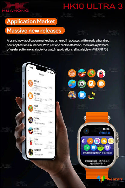 2025 New 49mm HK10 ULTRA 3 Smartwatch HD AMOLED 4G ROM Bluetooth Call Network Chat Robot Clock NFC Compass Smart Watch Men Women.