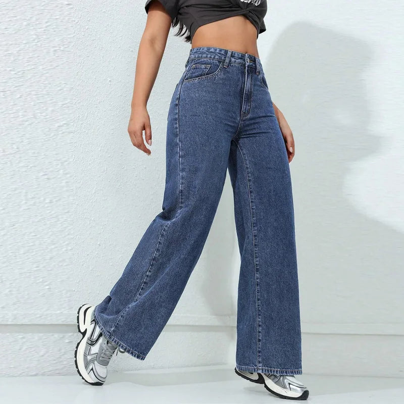 Benuynffy American Vintage Wide-leg Jeans Women's 2025 Spring New Streetwear High Waisted Loose Straight Mopping Denim Trousers.