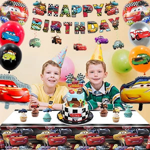Lightning McQueen Partydekorationen, 38 Stück Lightning McQueen Partyzubehör – Auto-Banner, Tischdecke, Ballon usw. Partyzubehör für Autos.