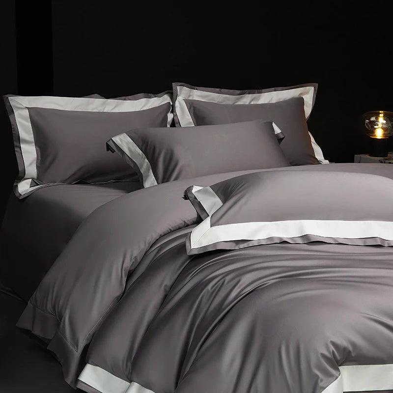 4Pcs Premium 1000TC Egyptian Cotton Solid Color Hotel Style Wide Edge Bedding Set Duvet Cover Bed Sheet/Fitted Sheet Pillowcases.