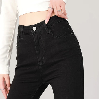 Fashion Women's Slim Skinny Jeans Comfortable Stretch Casual Solid Colours Pencil Pants Female Black Denim Trousers