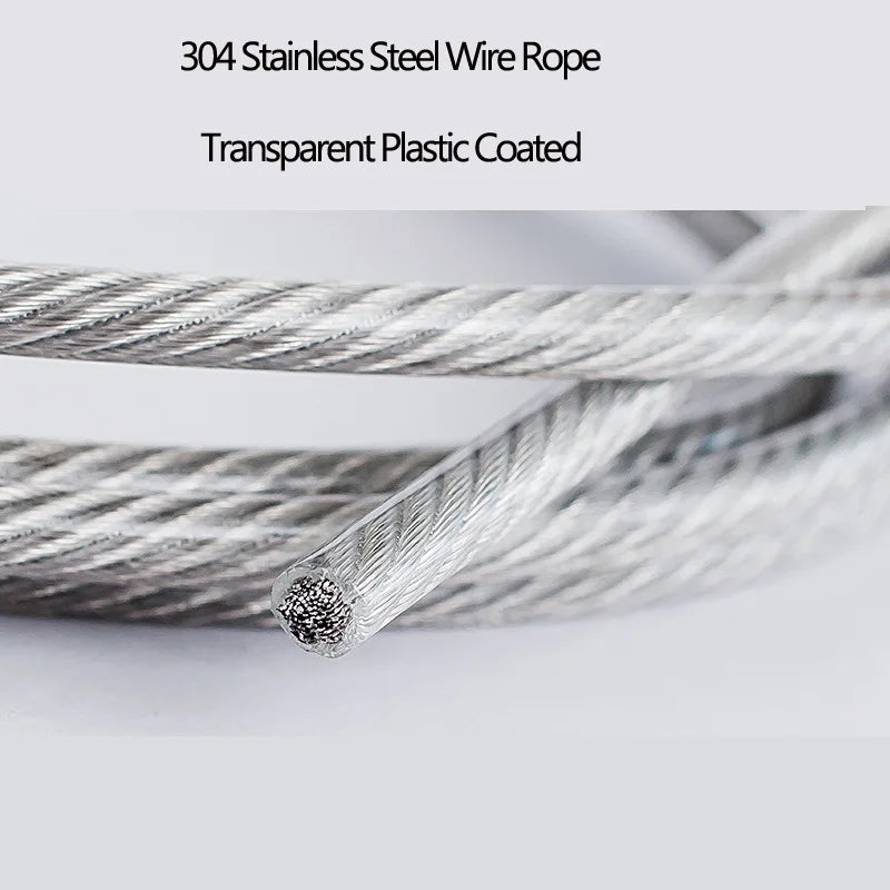 Diameter 0.8mm-8mm Length 2-100m Clothesline,PVC Transparent Plastic Coated No Burr 304 Stainless Steel Wire Rope Cable.