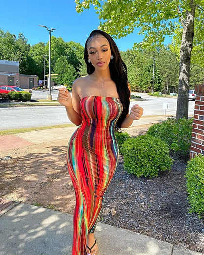 Sommer Lange Kleider Für Frauen Bodycon Brust Wrap Print Off Schulter Verband Schlank Sexy Kleid 2024 Neue Mode Party Vestidos.