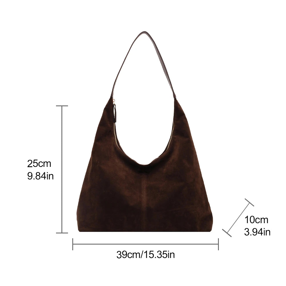 Women Suede Shoulder Bag with Zipper Hobo Bag Large Capacity Handbag Slouchy Bag Commuter Travel Bag.
