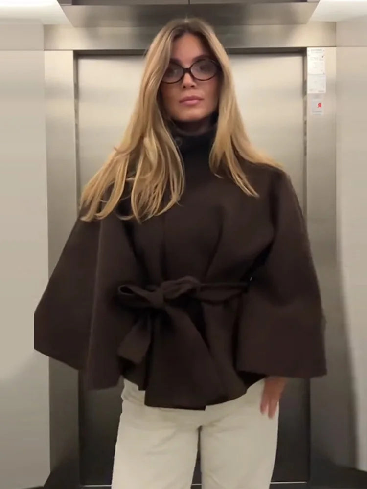 Mode Stehen Kragen Frauen Mantel mit Gürtel Casual Langarm Weibliche Lose Jacken Elegante Herbst Neue Feste Dame Oberbekleidung Straße.