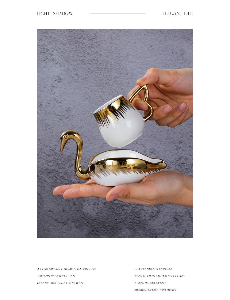 Luxury Ceramic Mug with Saucer European Retro Swan Shape Afternoon Tea Coffee Cup and Saucer Set Home Creative Drinkware Gift.