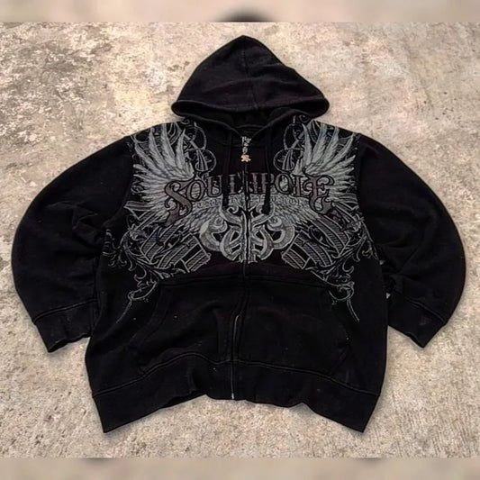 2025 American New Fashion Letter Embroidered Zipper Hoodie Female Y2K Harajuku Vintage Goth Casual Joker Couple Sports Hoodies.