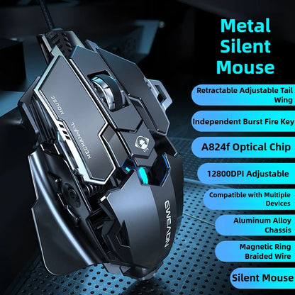 MK500 RGB Backlight Wired Mechanical Mouse 12800DPI Adjustable Macro Programming E-Sport Ergonomic Gaming Mouse For PC Laptop
