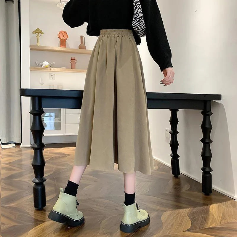 Lucyever Vintage Brown High Waist Pleated Skirt Women Korean Fashion College Style Long Skirt Ladies Autumn Casual A line Skirts.