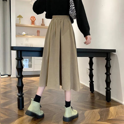Lucyever Vintage Brown High Waist Pleated Skirt Women Korean Fashion College Style Long Skirt Ladies Autumn Casual A line Skirts.