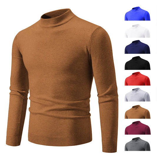 New Autumn Winter Designer Fashion Half Turtleneck Knitted Sweater High Quality Mens Casual Solid Color Warm Women Sweaters.