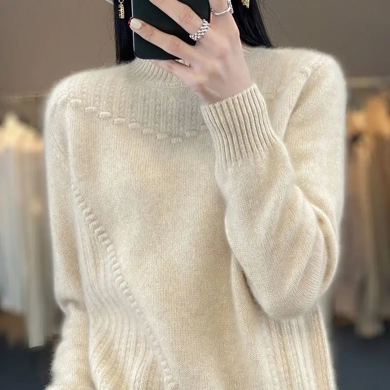 2024 herbst Neue Lose frauen Halb-rollkragen Verdickt Einfarbig Einfache Häkeln Beiläufige Gestrickte Pullover Pullover Top