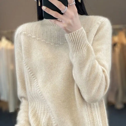 2024 herbst Neue Lose frauen Halb-rollkragen Verdickt Einfarbig Einfache Häkeln Beiläufige Gestrickte Pullover Pullover Top