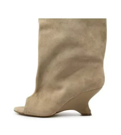 2025 New Peep Toe Long Boots Summer Thick High Heels Women's Knee Boots Large Size Shoes Ladies Slip-on Strange Heels Cool Boots.