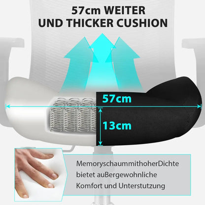 Bürostuhl 200 kg Ergonomischer Schreibtischstuhl mit 4D-Armlehnen, Bürostuhl mit Lendenwirbelstütze und 3D-verstellbarem, Wippfunkti