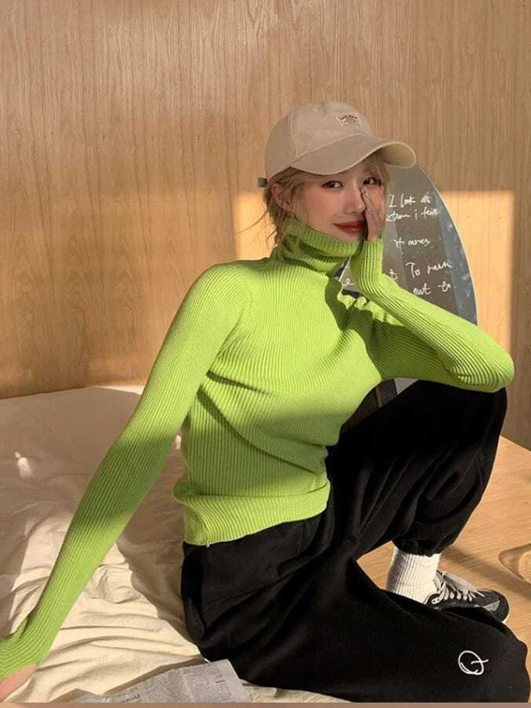 Gestrickte Pullover Frauen Koreanische Version Rollkragenpullover Winter Einfarbig Pullover Abnehmen Innen Läppen Warme Grundlegende Tops.