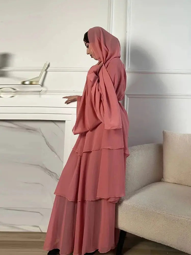 Summer Modest Kaftan Hijab Dresses For Women Kids Open Chiffon Khimar Kimono Abaya Dubai Luxury Muslim Sets Islam Kebaya Damen.