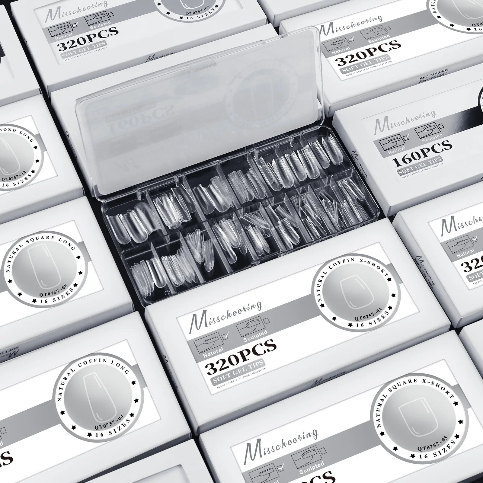 16 Sizes Curved Arch Full Cover False Nail Tips Soft Gel Press on French Almond Capsules Coffin Artificial Fake Nails Extension.