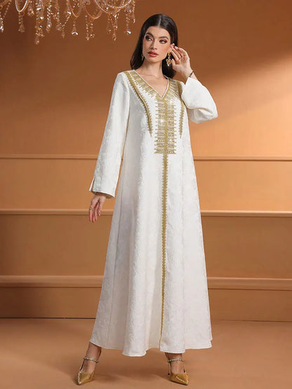 TOLEEN Women Floor-Length Dresses Fashionable And Heavy Industry Beaded Loose Robe Elegant And High-Quality Muslim Long Dress.