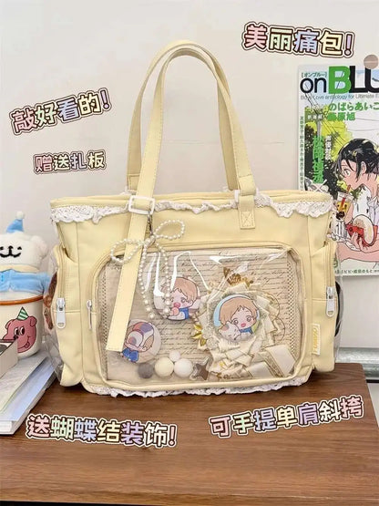 New Y2K Cute Japanese Ita Bag Lolita Girl Transparent Shoulder Tote Bag Large Capacity Crossbody Casual Bag DIY Display Handbags.
